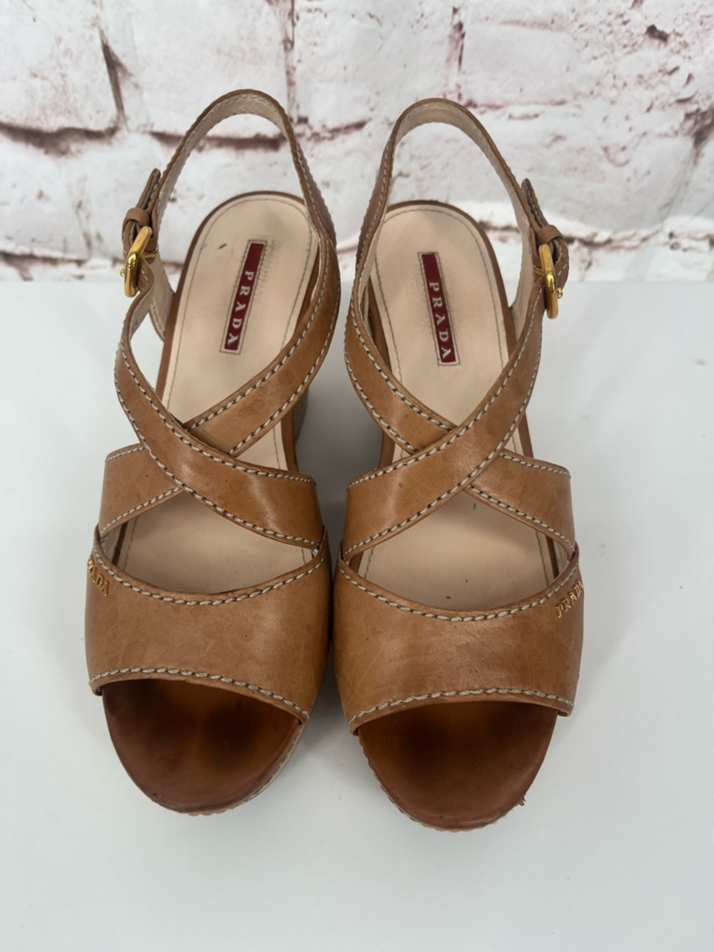 Prada Leather Wedge Sandals, Size 7.5 - Picture 3 of 8